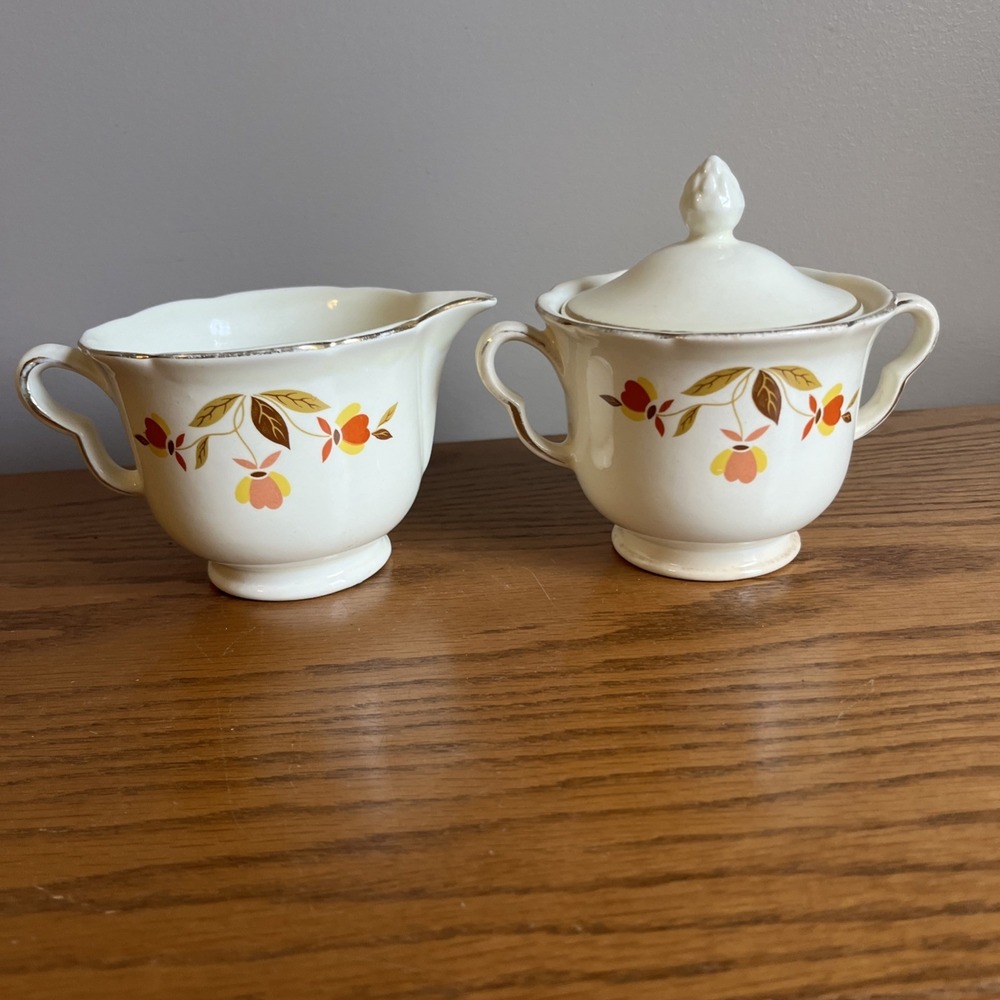 Hall Autumn Leaf Ruffled Sugar Bowl and Creamer